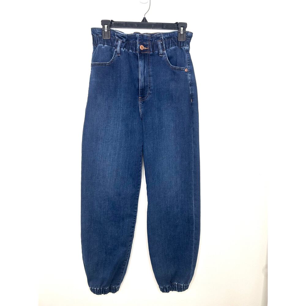 Express High Rise Jogger Jeans 6R Dark Wash Paper Bag waist